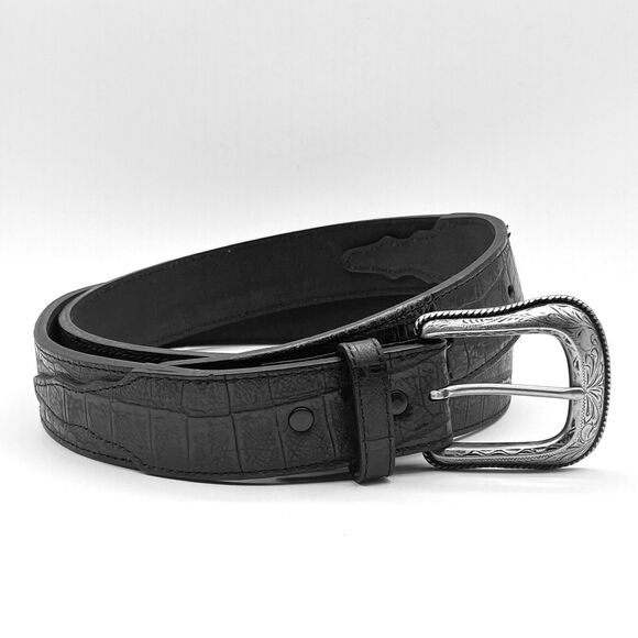 Croc Embossed Black Leather Belt by Roper  Removable Engraved Buckle Western 46 - Picture 1 of 10